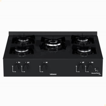 Fogão De Mesa 5 Bocas Venax Grand Petit Line Preto Gás GLP Automático Bivolt 26007