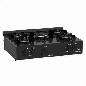Fogão De Mesa 5 Bocas Venax Grand Petit Line Preto Gás GLP Automático Bivolt 26007