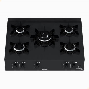 Fogão De Mesa 5 Bocas Venax Grand Petit Line Preto Gás GLP Automático Bivolt 26007