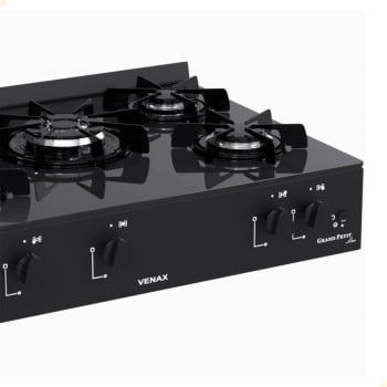 Fogão De Mesa 5 Bocas Venax Grand Petit Line Preto Gás GLP Automático Bivolt 26007