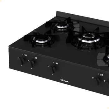 Fogão De Mesa 5 Bocas Venax Grand Petit Line Preto Gás GLP Automático Bivolt 26007
