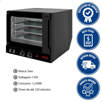Forno Assador Saro Turbo Elétrico Industrial Timer Com 4 Esteiras 35x35cm 127V FT11