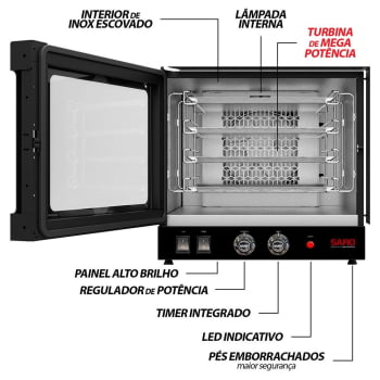 Forno Assador Saro Turbo Elétrico Industrial Timer Com 4 Esteiras 35x35cm 127V FT11