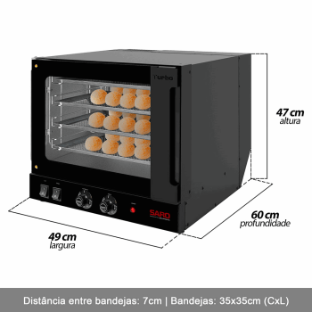 Forno Assador Saro Turbo Elétrico Industrial Timer Com 4 Esteiras 35x35cm 127V FT11