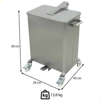 Lixeira Industrial Imeca Em Aço Inox 430 75L Com Tampa 4 Rodízios 2 Travas E Alças Laterais 7494