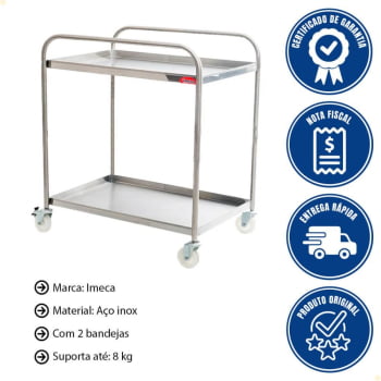 Carrinho Para Transporte Imeca Em Aço Inox 430 C/ 2 Bandejas 52x80 E Rodízios Giratórios 6544