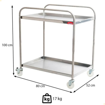 Carrinho Para Transporte Imeca Em Aço Inox 430 C/ 2 Bandejas 52x80 E Rodízios Giratórios 6544
