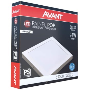 Kit 10 Plafon Painel de Led Avant Pop 24W Branco 6500K 1680 Lúmens Quadrado de Sobrepor 30x30cm Bivolt