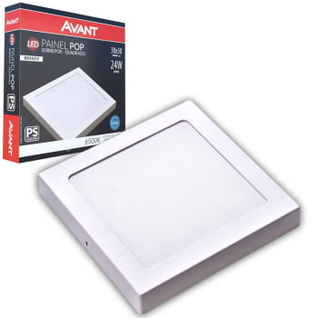 Kit 10 Plafon Painel de Led Avant Pop 24W Branco 6500K 1680 Lúmens Quadrado de Sobrepor 30x30cm Bivolt