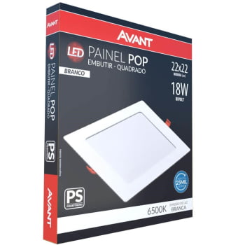 Kit 10 Plafon Painel de Led Avant Pop 18W Branco 6500K 1080 Lúmens Quadrado de Embutir 22x22cm Bivolt
