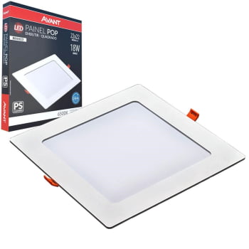 Kit 10 Plafon Painel de Led Avant Pop 18W Branco 6500K 1080 Lúmens Quadrado de Embutir 22x22cm Bivolt