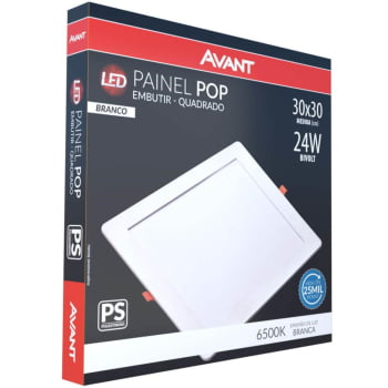 Kit 10 Plafon Painel de Led Avant Pop 24W Branco 6500K 1680 Lúmens Quadrado de Embutir 30x30cm Bivolt