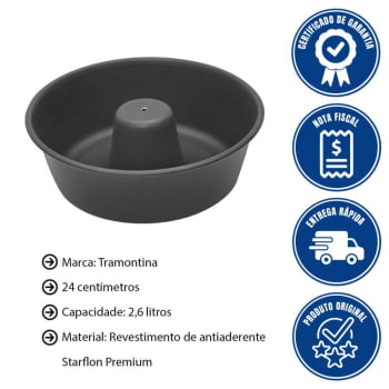 Forma Para Bolo Tramontina Brasil Em Alumínio Antiaderente Starflon Premium Preto 24cm 2,6L 20062024