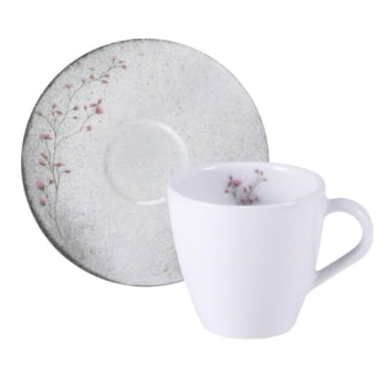 Conjunto Xícara E Pires De Chá Tramontina Floralis Em Porcelana Decorada 200ml 2 Peças 96580083