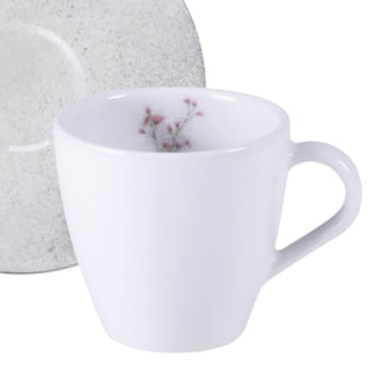 Conjunto Xícara E Pires De Chá Tramontina Floralis Em Porcelana Decorada 200ml 2 Peças 96580083