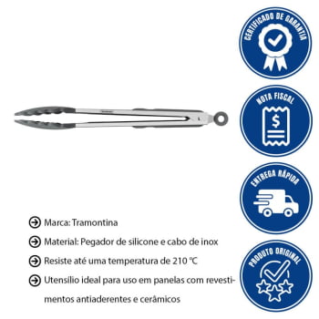 Pegador Multiuso Tramontina Moldê Em Silicone Cinza E Aço Inox 29cm 25817160