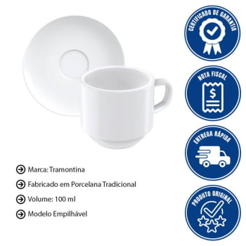 Kit Xícaras De Café Tramontina Paola Em Porcelana 100ml 12 Peças 96950041