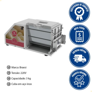 Amassadeira Semi Rápida Braesi 3Kg AELI-310 G2 Conjugado Extrusor, Moedor e Cilindro Laminador 220V