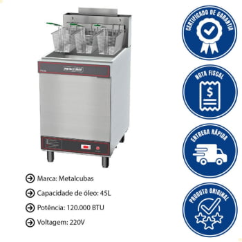 Fritador A Óleo Metalcubas FOG 3 Cestos Premium A Gás 45L 220V 24389