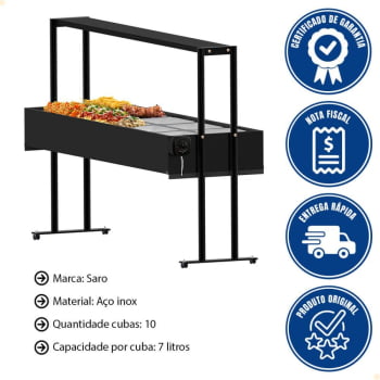 Buffet Térmico Aquecido Saro Em Inox 10 Cubas Com Tampa 220V Preto BF1022
