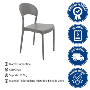 Kit 8 Cadeiras Tramontina Sissi ECO Em Polipropileno E Fibra De Vidro Fechada Cinza 92046417