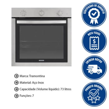 Forno Elétrico De Embutir Tramontina Inox Cook Em Aço Inox 7 Funções 73L 220V 94869220