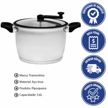 Pipoqueira Tramontina Allegra Em Aço Inox e Tampa de Vidro 22 cm 5.6L 62658220