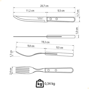 Jogo de Talheres Churrasco Tramontina Aço Inox Cabos de Madeira Natural 12 Peças 22399030