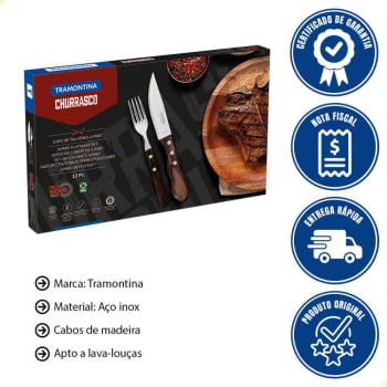 Jogo de Talheres Churrasco Tramontina Jumbo Inox Cabo Madeira Castanho Polywood 12 Peças 21199996