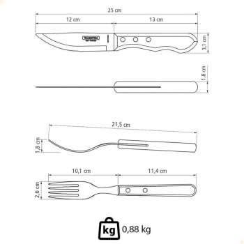 Jogo de Talheres Churrasco Tramontina Jumbo Inox Cabo Madeira Castanho Polywood 12 Peças 21199996
