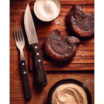 Jogo de Talheres Churrasco Tramontina Jumbo Inox Cabo Madeira Castanho Polywood 12 Peças 21199996