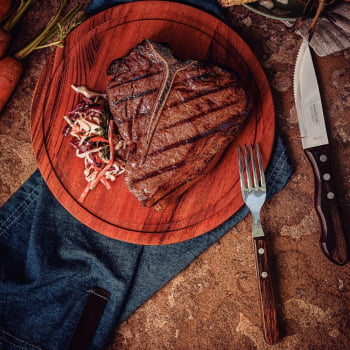 Jogo de Talheres Churrasco Tramontina Jumbo Inox Cabo Madeira Castanho Polywood 12 Peças 21199996