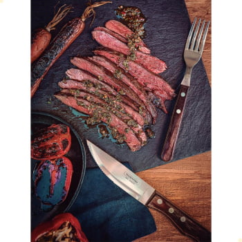 Jogo de Talheres Churrasco Tramontina Jumbo Inox Cabo Madeira Castanho Polywood 12 Peças 21199996