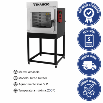 Conjunto Forno Turbo Venâncio Twister A Gás Com Vapor + 5 Esteiras Com Base 127V FVT5G 57391