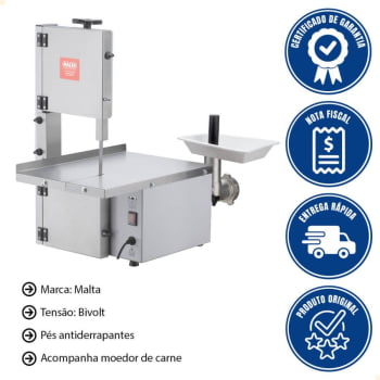 Mini Serra Fita Malta Branca Mesa Inox com Moedor Boca 5 Motor 1/3 Cv Bivolt 3101063