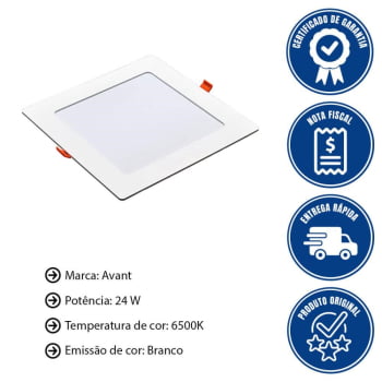 Kit 10 Plafon Painel de Led Avant Pop 24W Branco 6500K 1680 Lúmens Quadrado de Embutir 30x30cm Bivolt