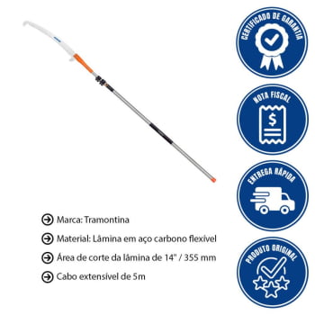 Kit Serrote De Poda Profissional Tramontina Gancho 14"/355mm + Cabo Metálico Extensível 5m 
