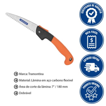 Serrote de Poda Profissional Tramontina Dobrável 7" / 180 mm Com Cabo Plástico 78370071