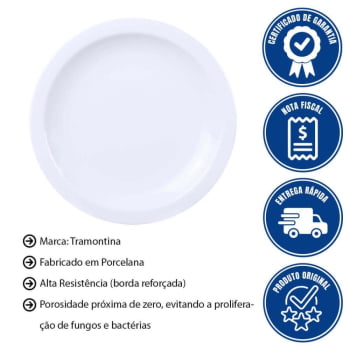 Kit 12 Pratos Sobremesa Tramontina Laura Em Porcelana 21cm Branco 96600156