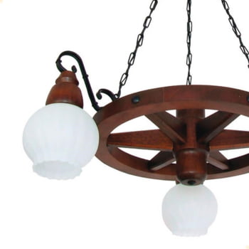 Lustre Muller  Roda Carroça  3 Lâmpadas Envelhecido 603E