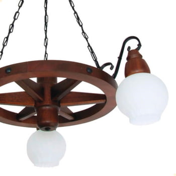 Lustre Muller  Roda Carroça  3 Lâmpadas Envelhecido 603E