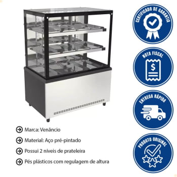 Balcão Venancio Vitrine Prime Aquecida Vidro Temperado Fech Fron Inox 1000 220V 391L - PBV10 22546