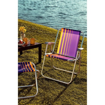 Kit 06 Cadeiras de Praia Tramontina Samoa Alta em Alumínio com Assento Roxo e Amarelo 92900003