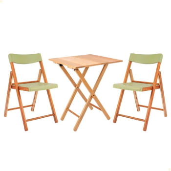 Conjunto Mesa de Madeira Dobrável Lille Com 2 Cadeiras de Madeira Dobrável Verona Sálvia Tramontina
