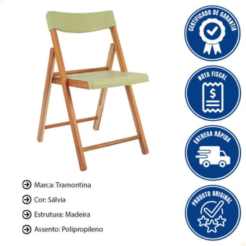 Conjunto Mesa de Madeira Dobrável Lille Com 2 Cadeiras de Madeira Dobrável Verona Sálvia Tramontina