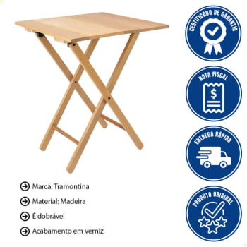Conjunto Mesa de Madeira Dobrável Lille Com 4 Cadeiras de Madeira Dobrável Verona Sálvia Tramontina