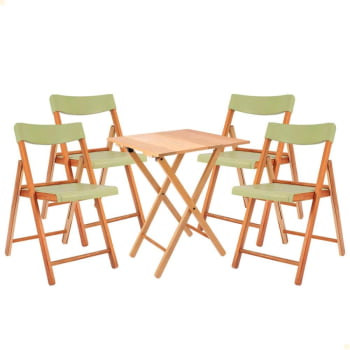 Conjunto Mesa de Madeira Dobrável Lille Com 4 Cadeiras de Madeira Dobrável Verona Sálvia Tramontina