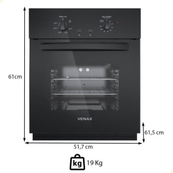 Forno de Embutir Venax á Gás 50L Totale Nero GIII GLP 220V 26019