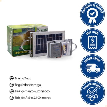 Kit Cerca Eletrica Solar Zebu com uma Bateria 7 Amperes Zebu ZS20BI 33758
