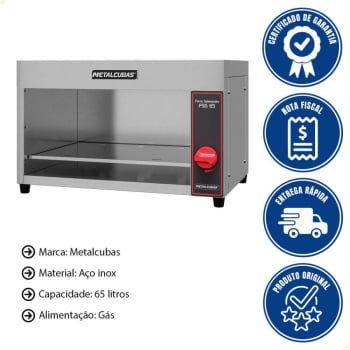Forno A Gás Infravermelho Gratinador Metalcubas Em Inox 65 Litros FSG-65 